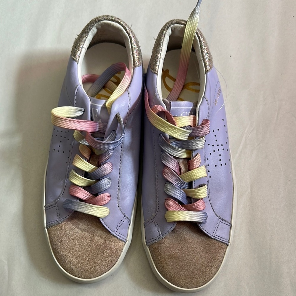 Sam Edelman Purple and Tan Sneakers with Metallic Laces